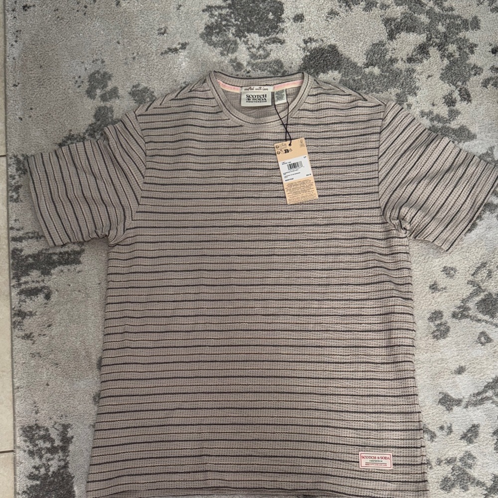 Scotch and Soda Men's beige  Brown and black Striped Tee